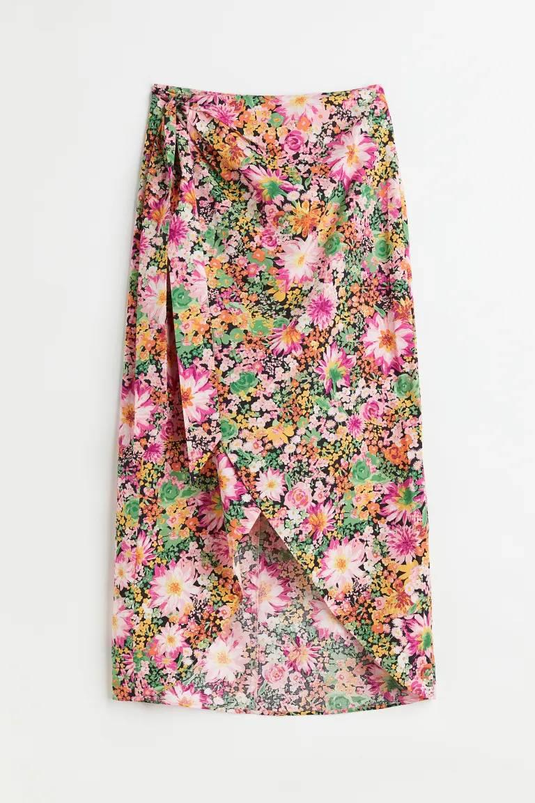 Falda cruzada con print floral, H&M