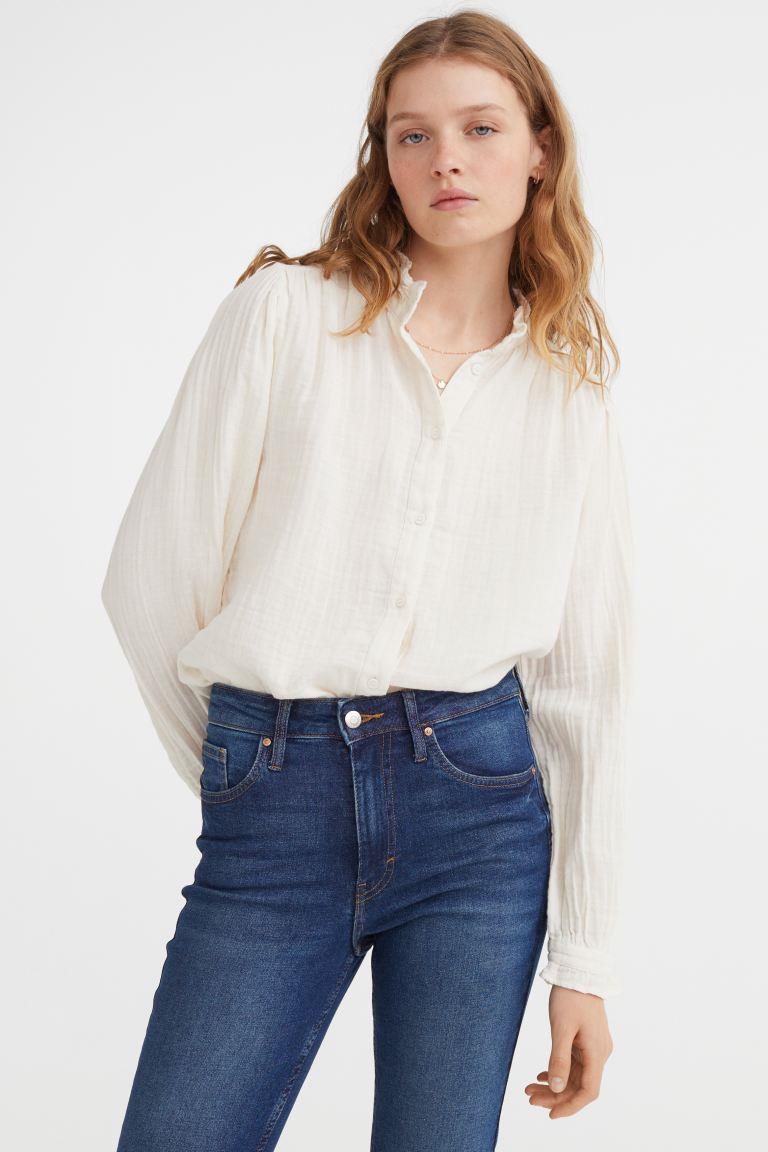Blusa blanca en muselina de algodon, H&M