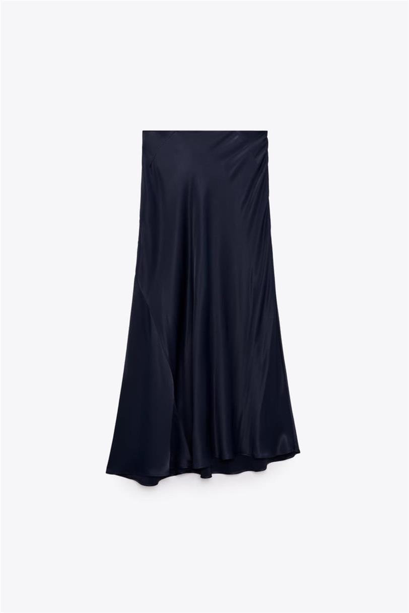 Falda midi satinada en color azul