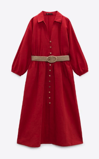Vestido largo rojo abotonado