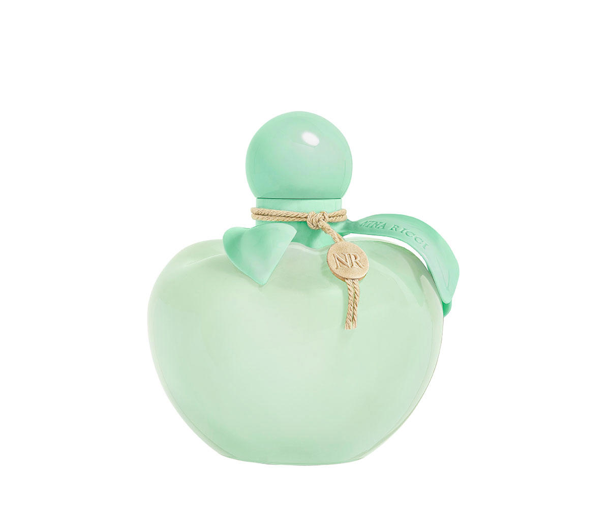 Frasco de perfume verde con forma de manzana