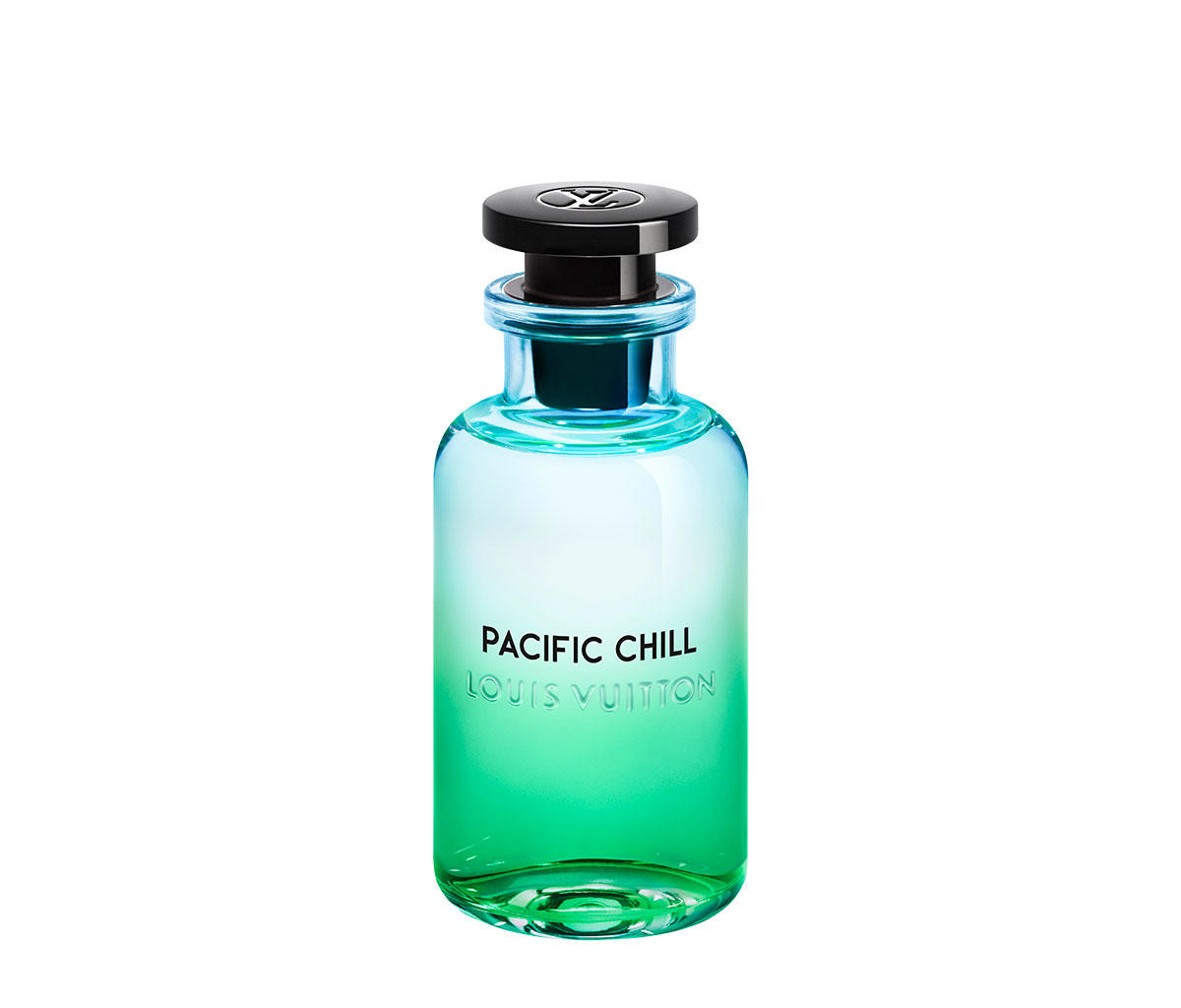 Frasco de perfume degradado azul y verde
