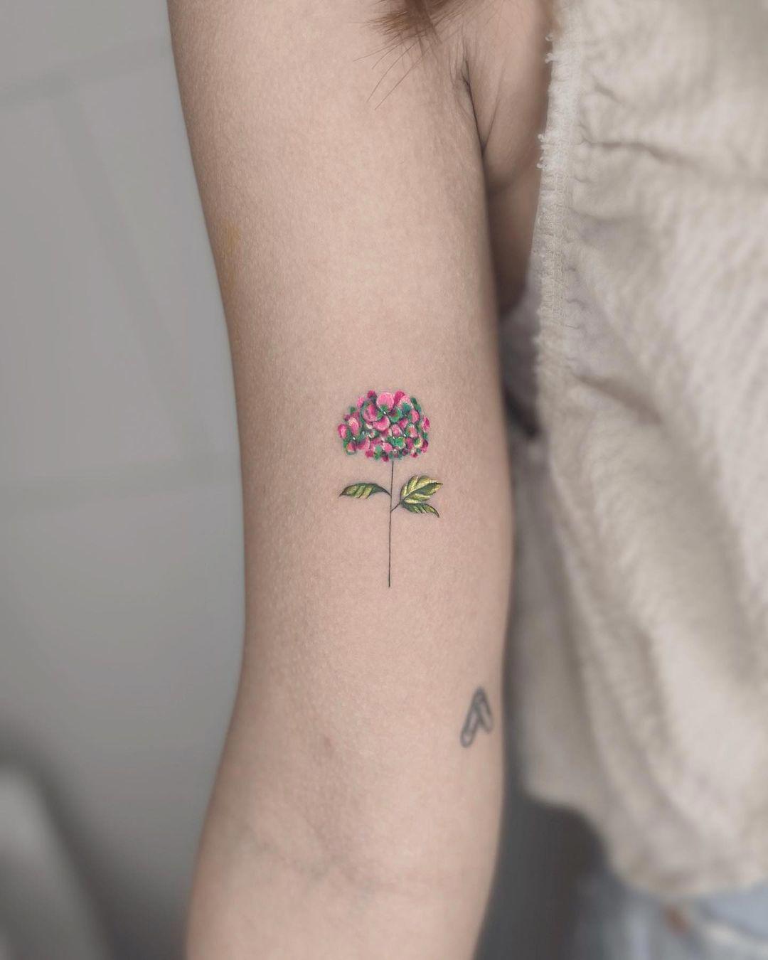 Tatuaje de hortensia en color
