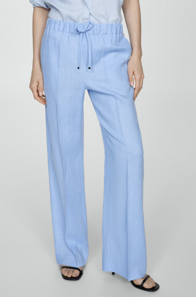 Pantalones de lino con cintura elástica, de Mango
