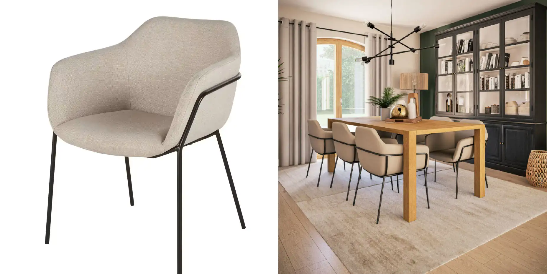 Neus, silla beige y metal negro