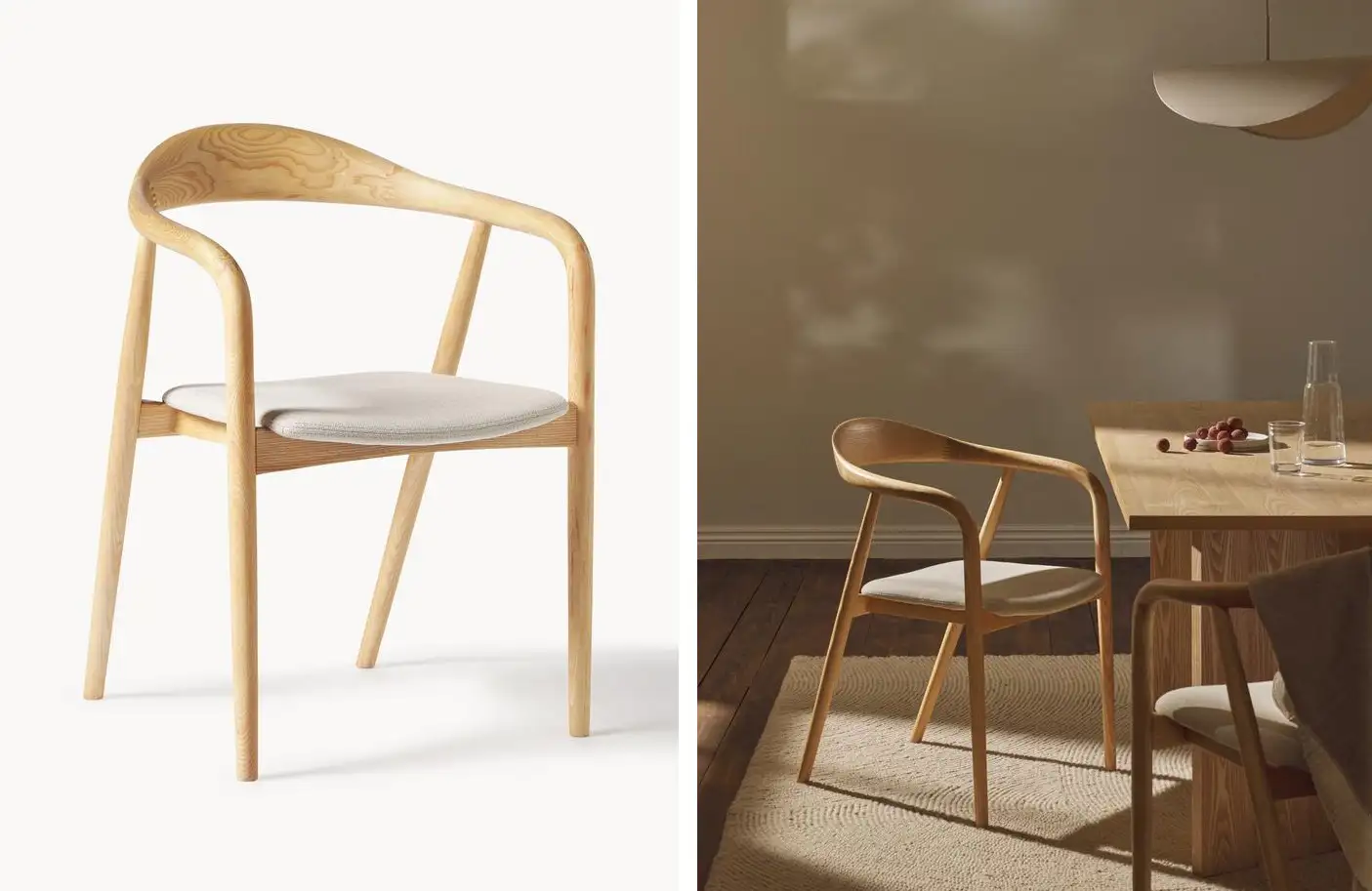 Angelina, silla de madera con asiento tapizado