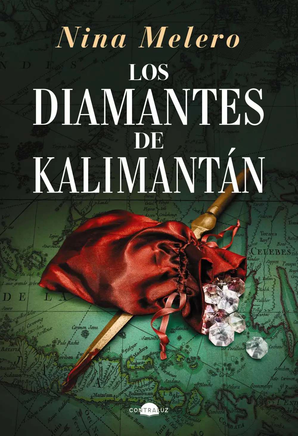 Portada de Los diamantes de Kalimantán, con bolsa de diamantes sobre daga
