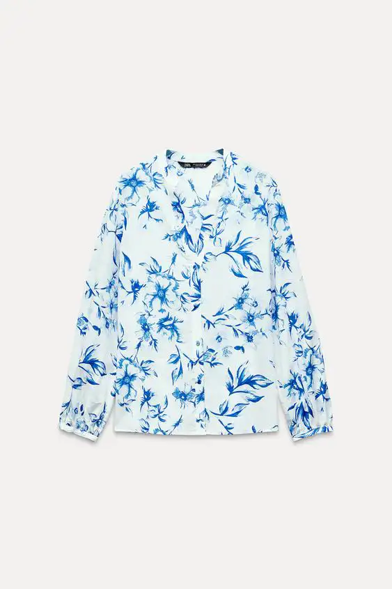 camisa flores azules zara