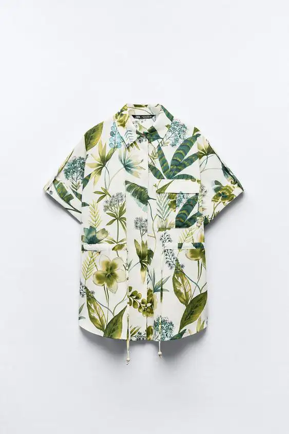 camisa flores verdes zara