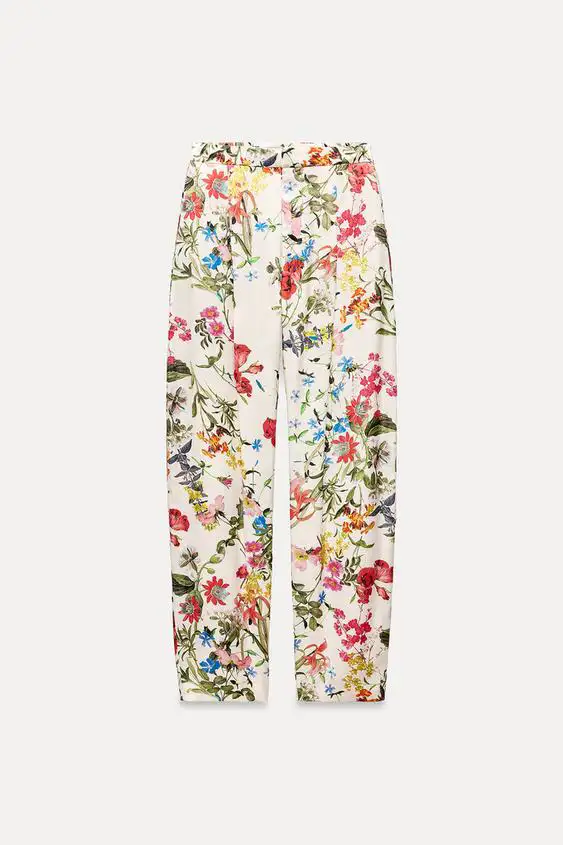 pantalon flores abullonado zara