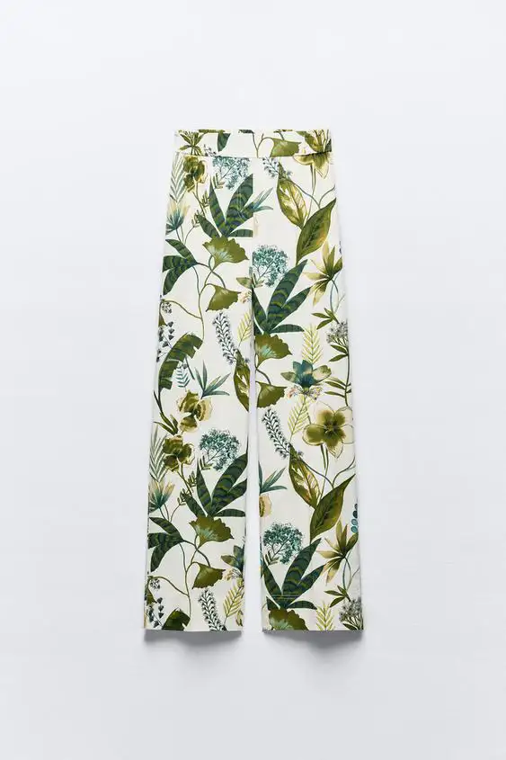 pantalon flores verdes zara