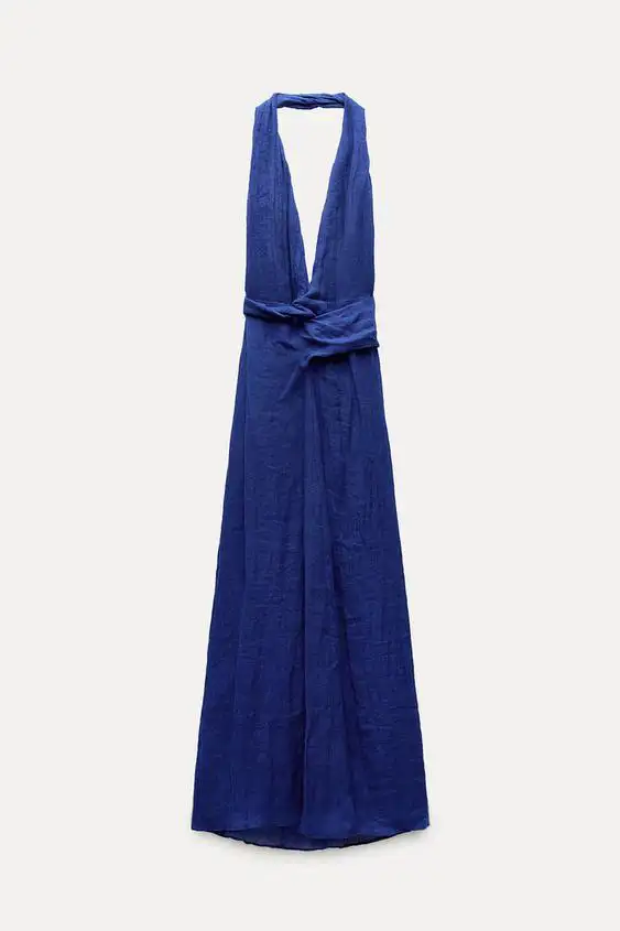 vestido lino azul