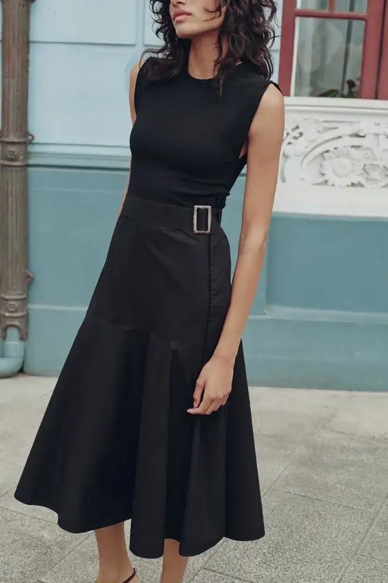 vestido negro midi