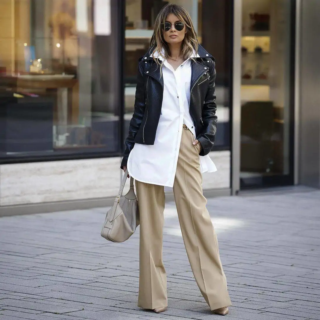 como llevar blusa holgada y pantalón de pinza a los 50