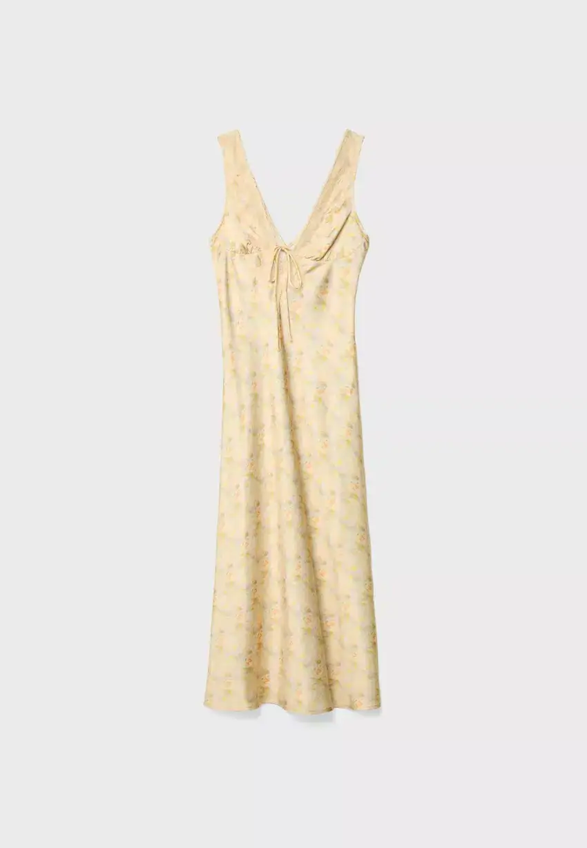 Vestido midi satinado encaje
