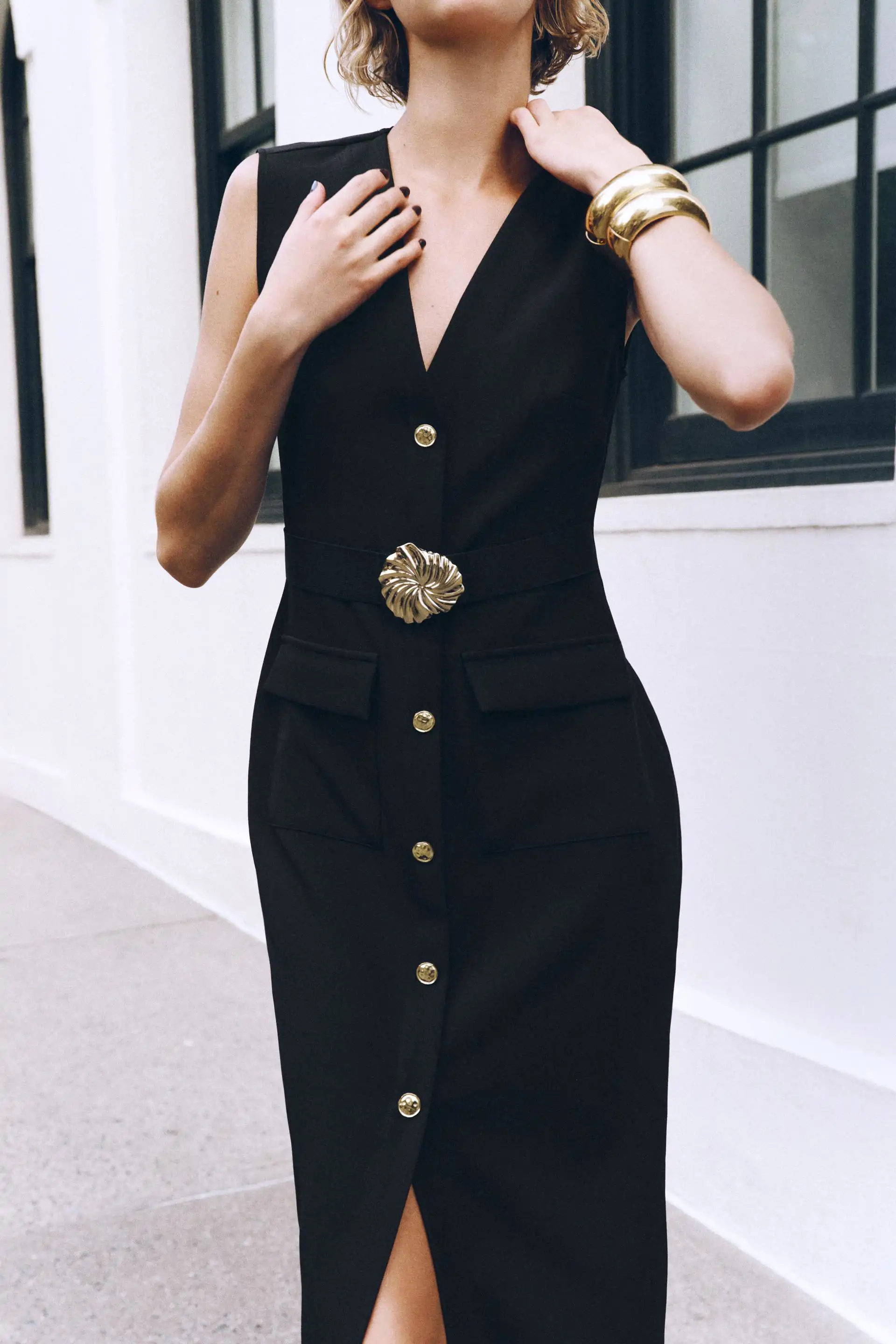 VESTIDO MIDI CREPE CINTURÓN