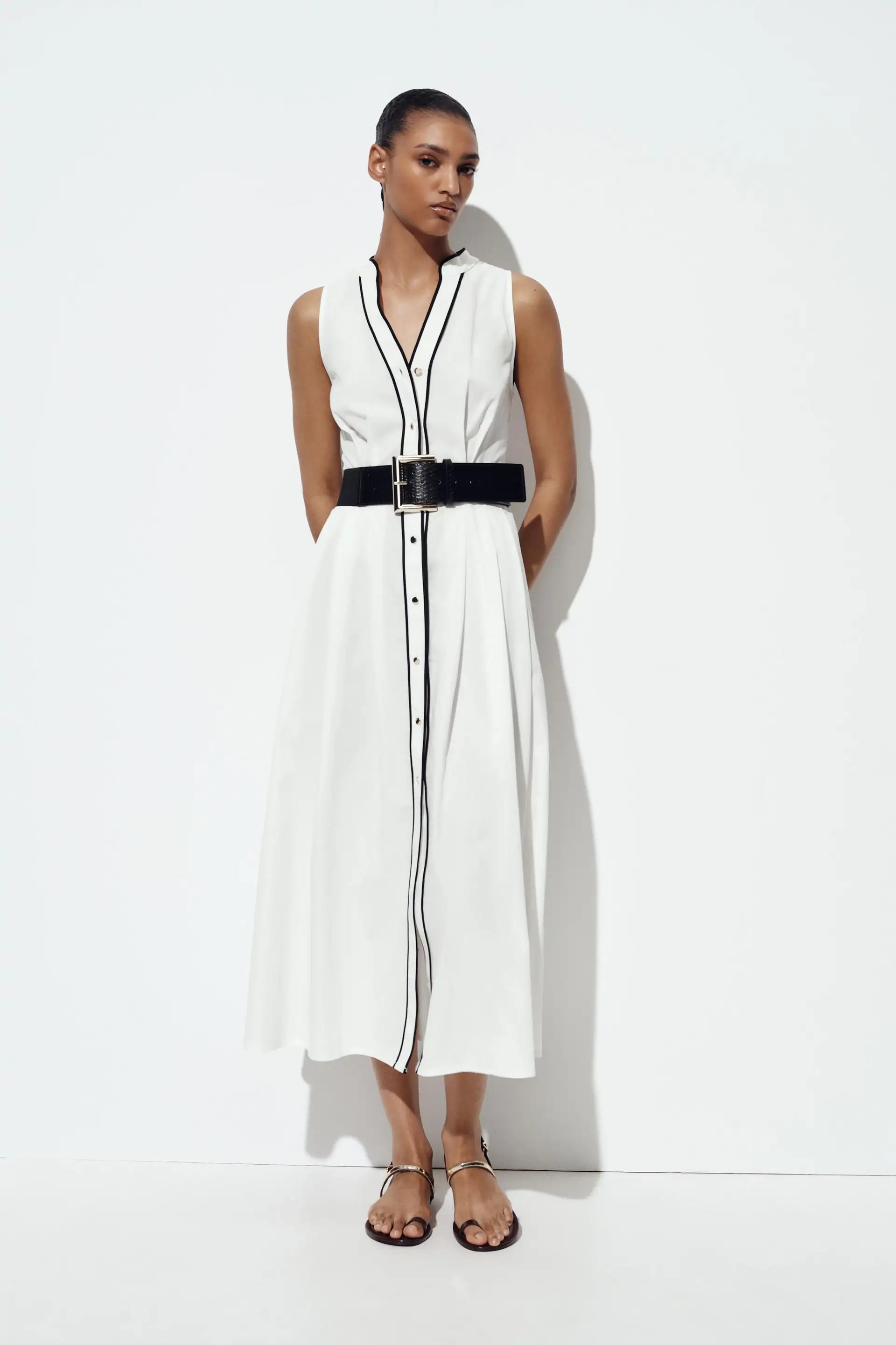 VESTIDO MIDI POPELIN VIVOS CONTRASTE